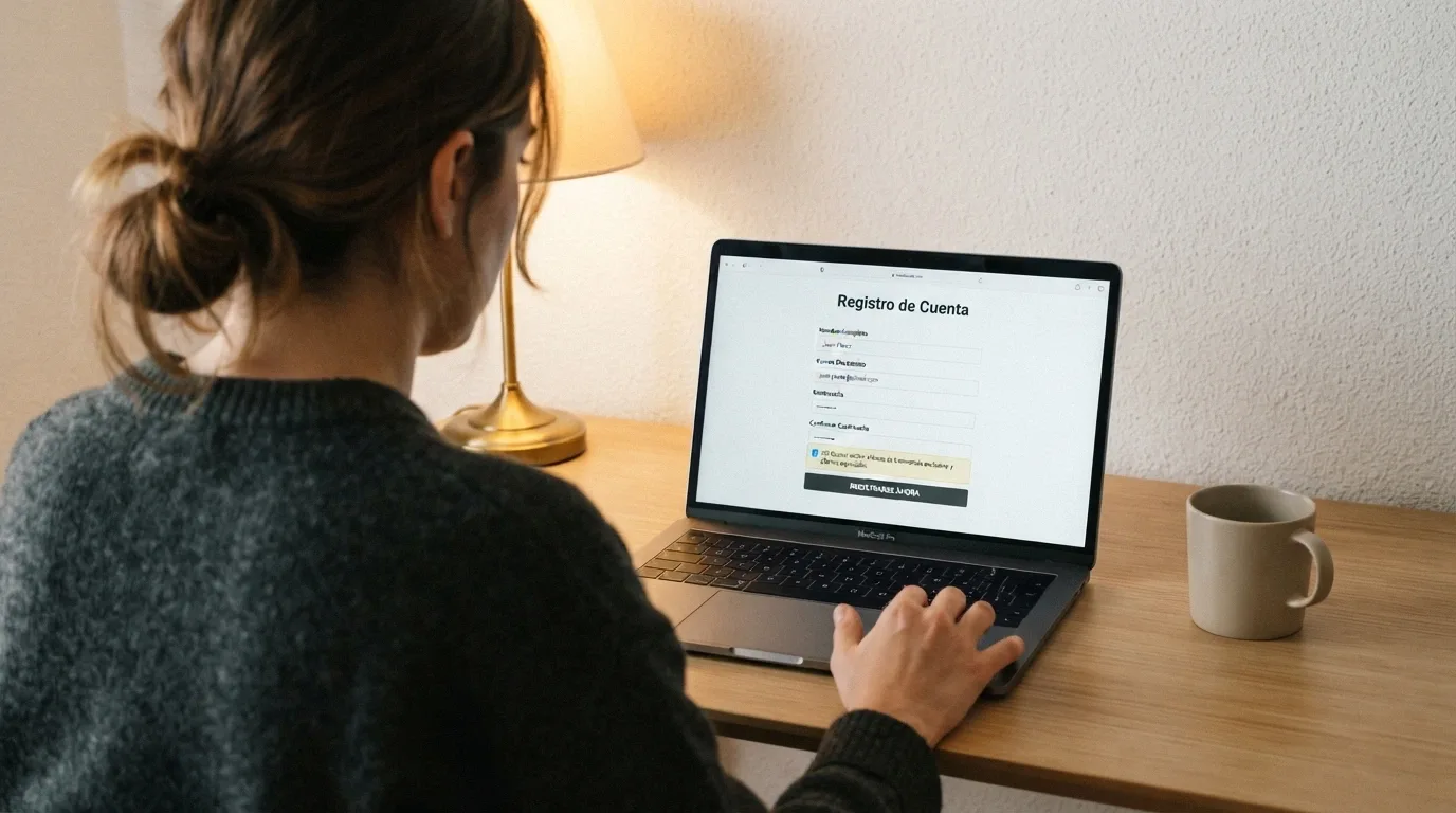 Formulario de registro de un casino online español con el campo de datos personales y la casilla de aceptación de bonos