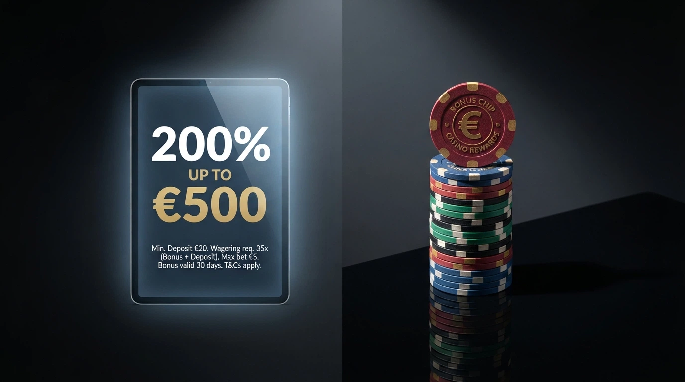 Pantalla dividida con fichas de bono de bienvenida de varios casinos Litecoin mostrando porcentajes, cantidades y condiciones en letra pequeña