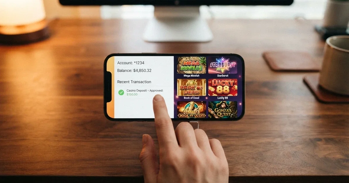 Pantalla de un móvil mostrando la app de CaixaBank Pay junto a la interfaz de un casino online español con licencia DGOJ