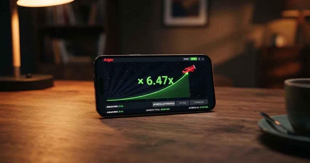 Interfaz del juego Aviator con el avión ascendiendo y el multiplicador creciendo en pantalla