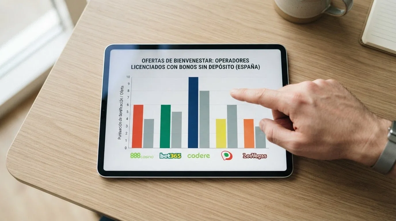 Tabla comparativa con los logotipos de los casinos españoles revisados y sus ofertas sin depósito