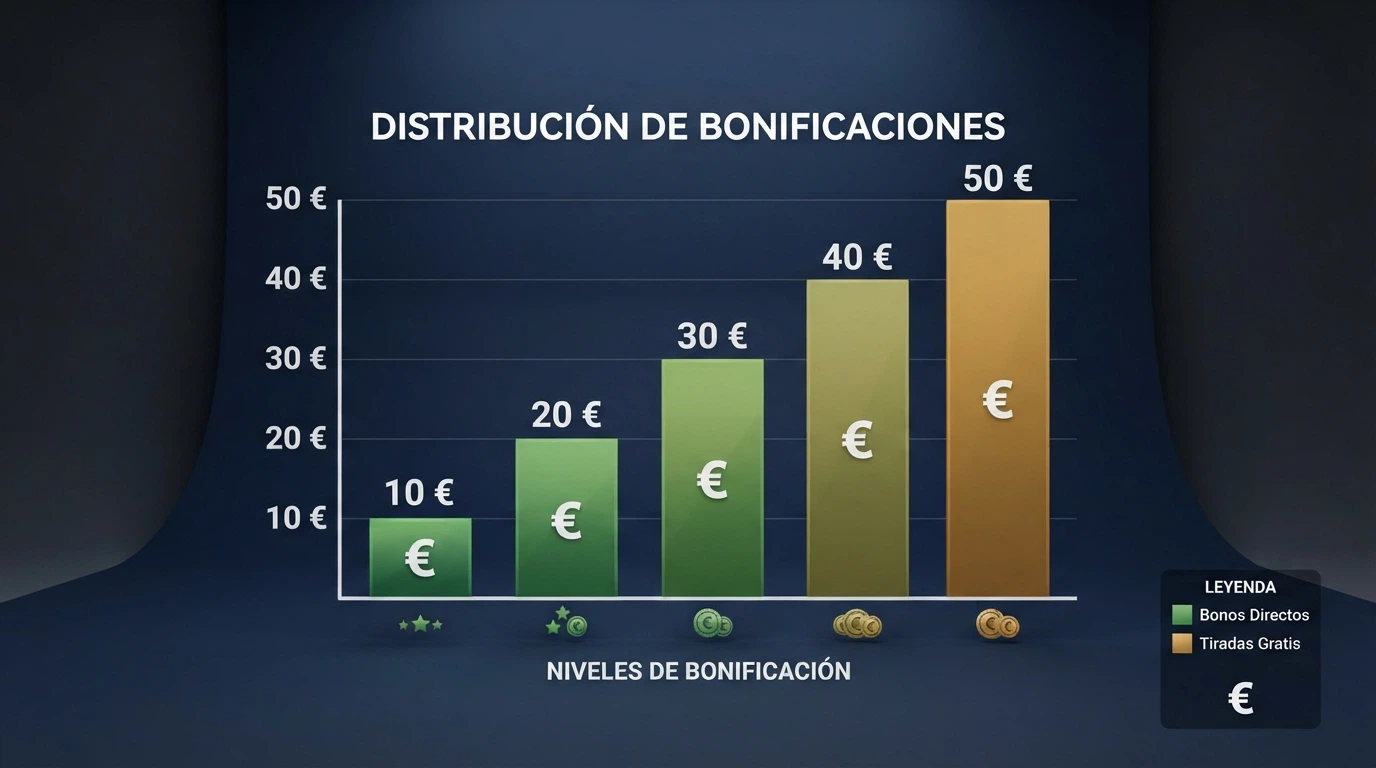 Tabla comparativa con los logotipos y valores de bono sin depósito de diez operadores con licencia en España