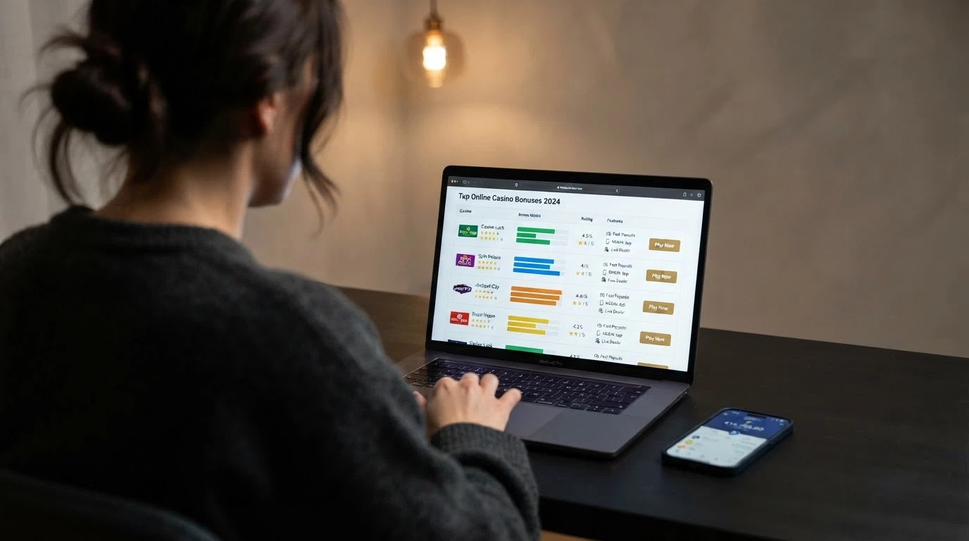 Tabla comparativa con los logotipos de los diez casinos analizados ordenados por puntuación, sobre un fondo de red blockchain