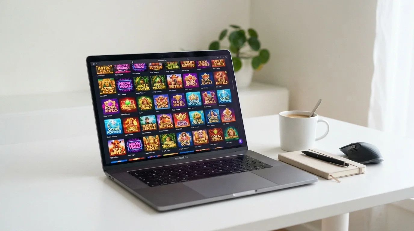 Captura del catálogo de slots de Hacksaw Gaming mostrando la variedad de títulos, desde Wanted Dead or a Wild hasta los rasca y gana digitales
