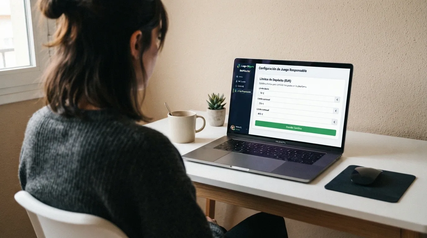 Interfaz de configuración de límites de depósito en un casino online español con los campos de límite diario, semanal y mensual en euros