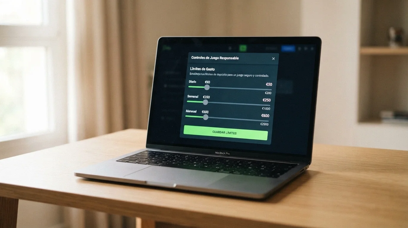 Panel de configuración de límites de depósito de un casino online español, con deslizadores para límite diario, semanal y mensual