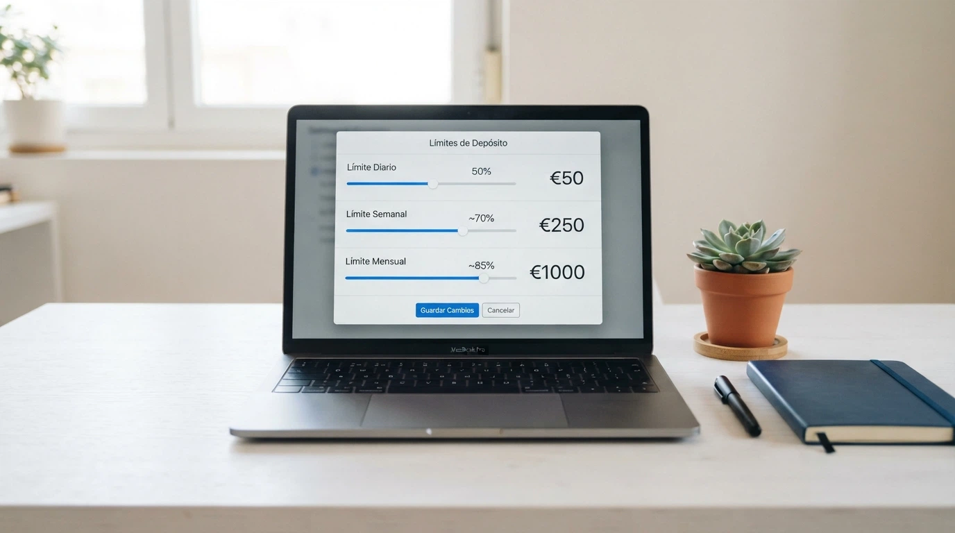 Panel de configuración de límites de depósito diario, semanal y mensual en la cuenta de un casino online español