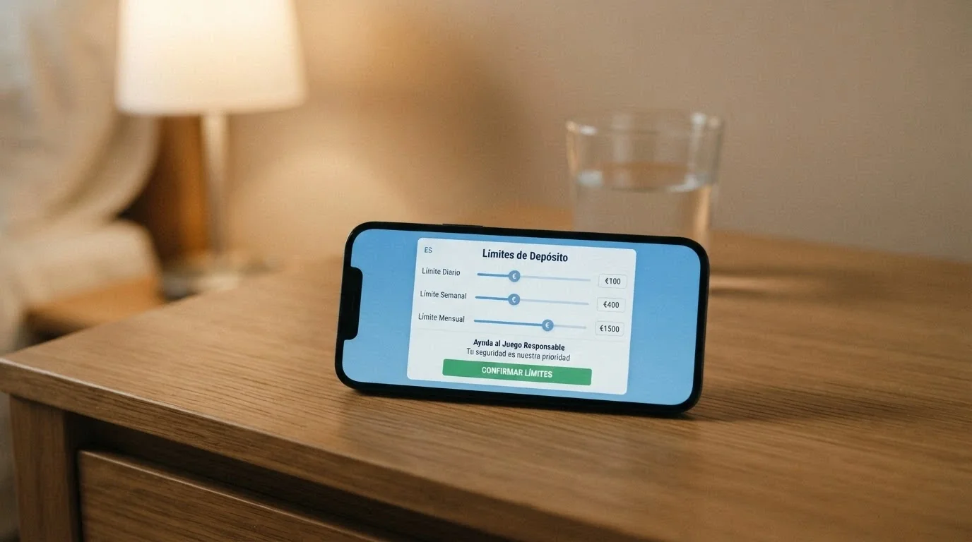 Pantalla de configuración de límites de depósito en un portal de juego online español con los tramos de 600 € diarios, 1.500 € semanales y 3.000 € mensuales