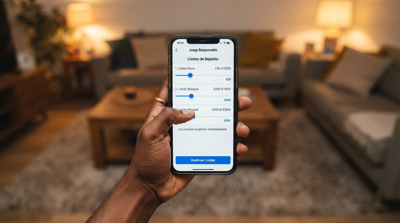 Interfaz de configuración de límites de depósito en un casino online español con los importes diario, semanal y mensual