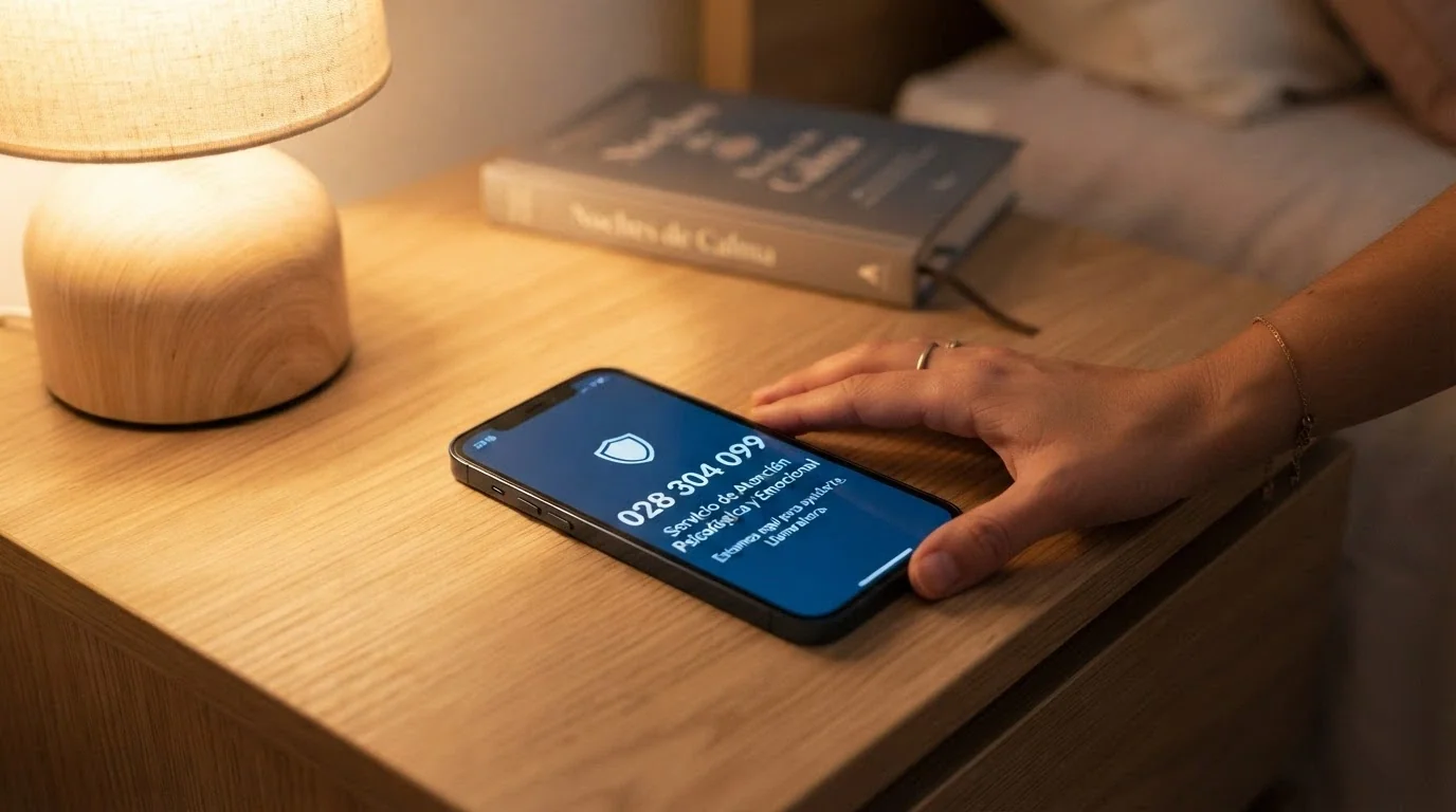 Un teléfono móvil mostrando en pantalla el número 91 425 08 11 de la DGOJ junto al logotipo del RGIAJ