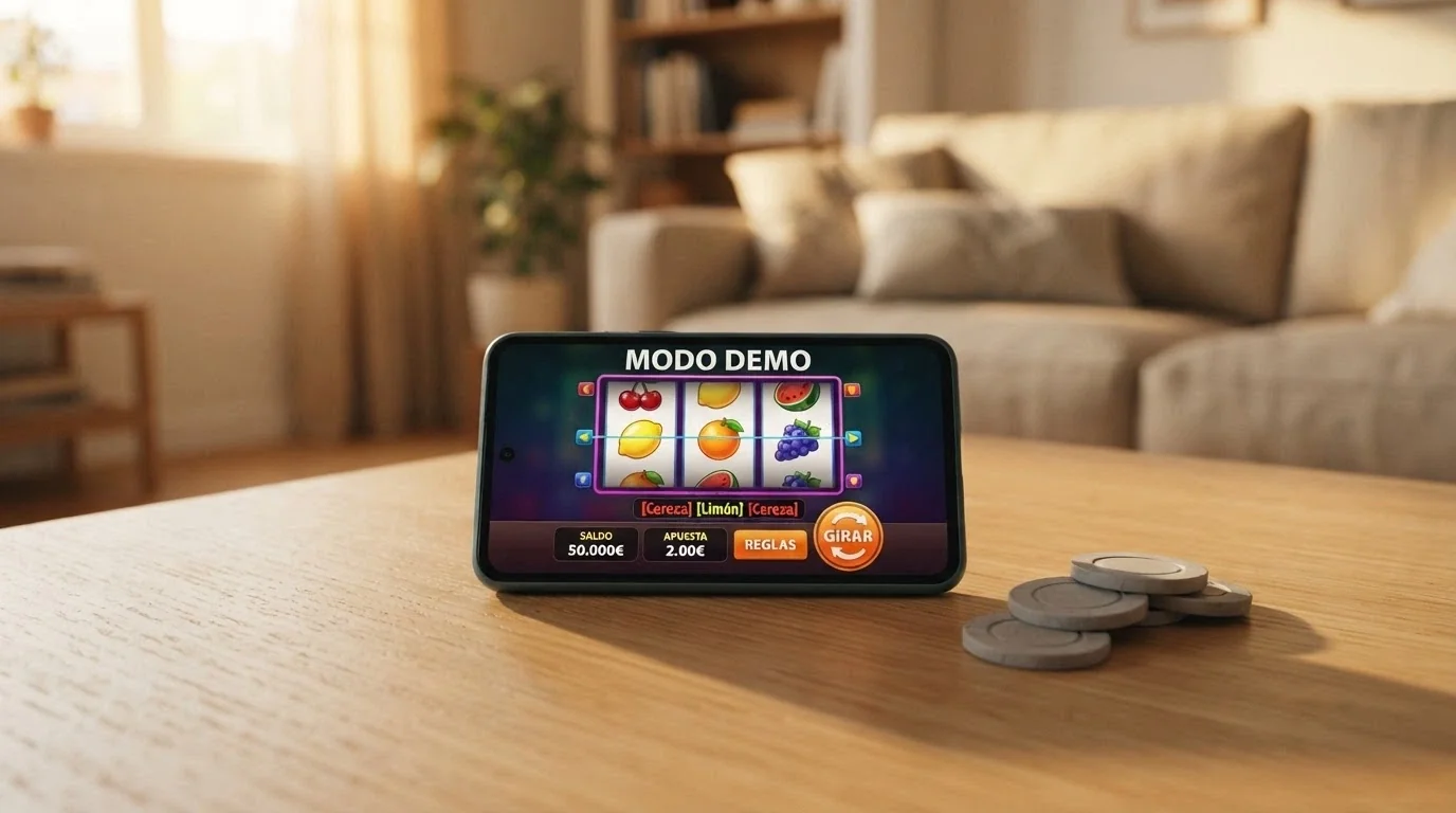 Interfaz de un casino online español en modo demo con créditos ficticios