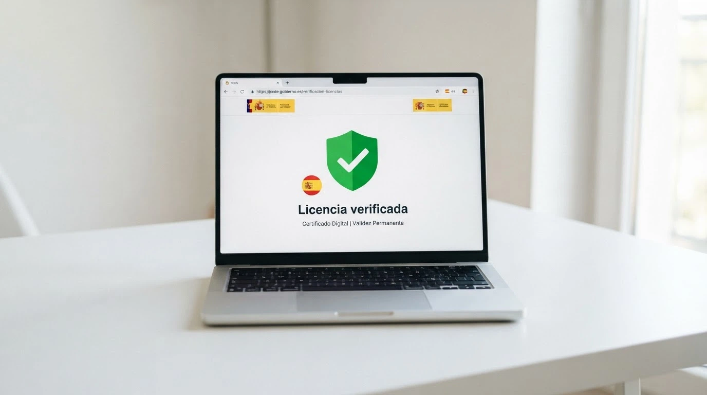 El logotipo de la DGOJ junto a la bandera de España y la URL ordenacionjuego.es en la pantalla de un ordenador