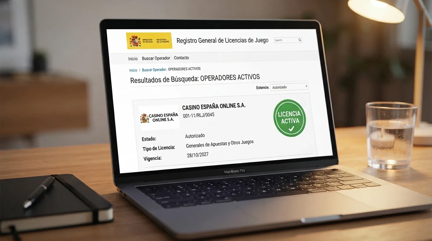 Captura de pantalla del buscador oficial de operadores de la DGOJ en ordenacionjuego.es con un resultado de licencia activa