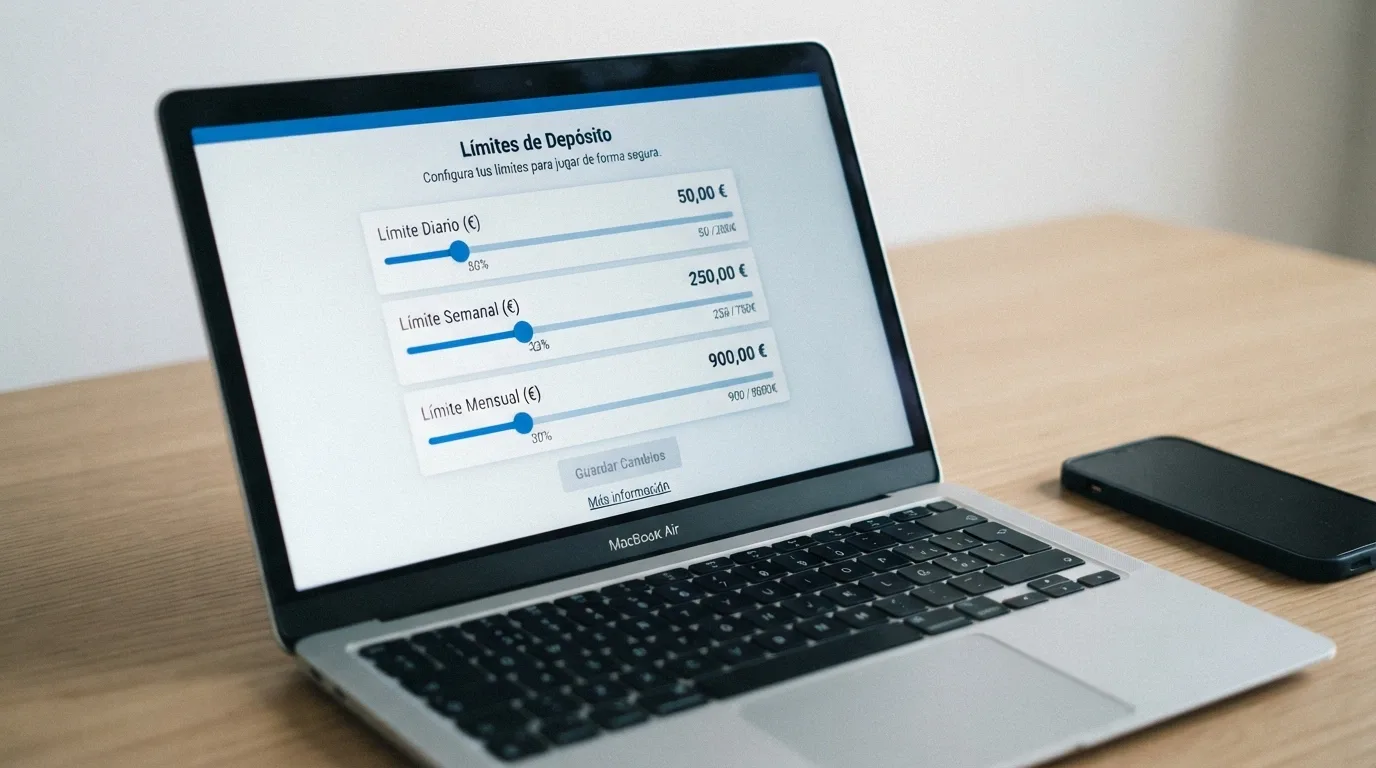 Panel de configuración de límites de depósito diario, semanal y mensual en un casino online español