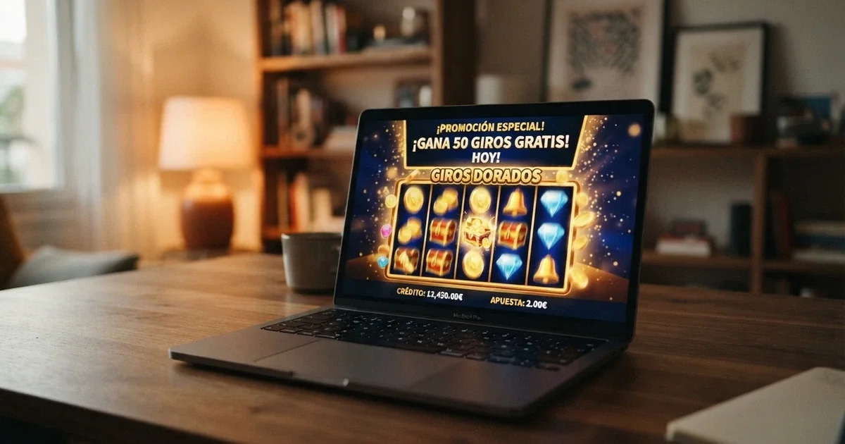 Interfaz de un casino online español con una oferta de giros gratis sin depósito destacada en pantalla