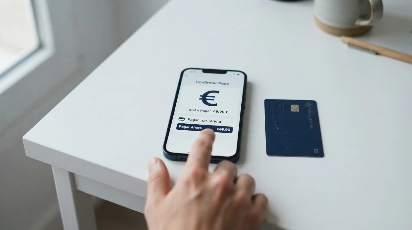 Pantalla de móvil mostrando logos de Bizum, PayPal, Paysafecard y una tarjeta bancaria con la cifra 1€ superpuesta