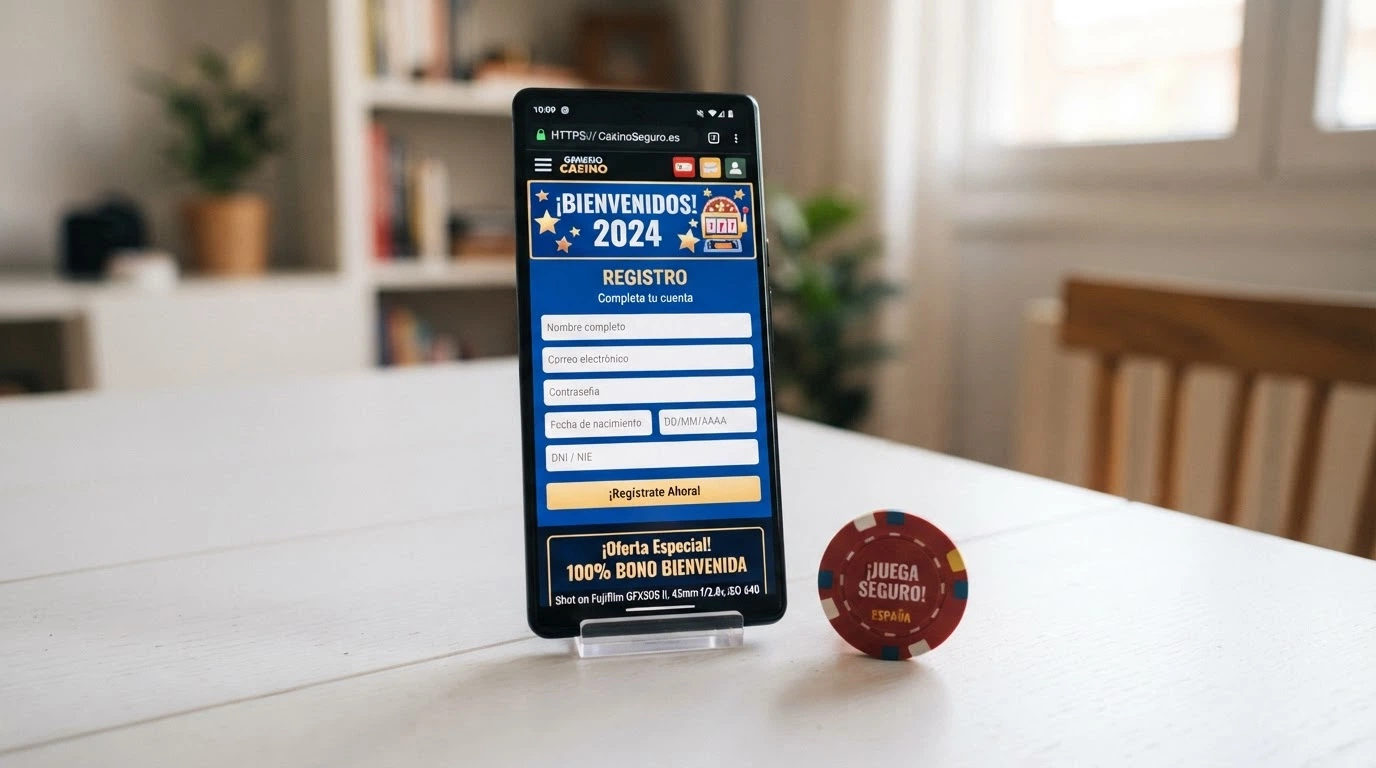 La fachada digital de un casino online recién lanzado con el distintivo de licencia DGOJ y el año 2026 visible en la interfaz de registro