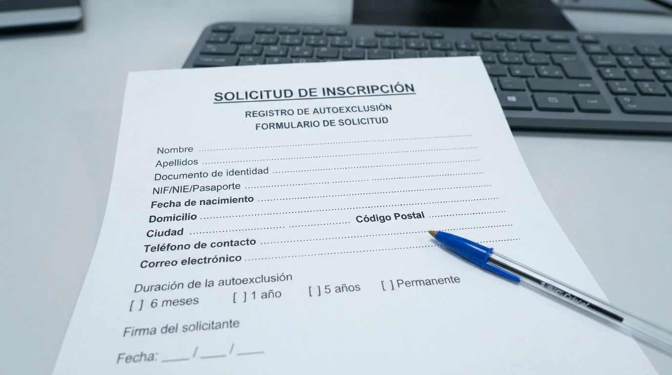 Formulario de inscripción en el Registro General de Interdicciones de Acceso al Juego con los campos de datos personales visibles