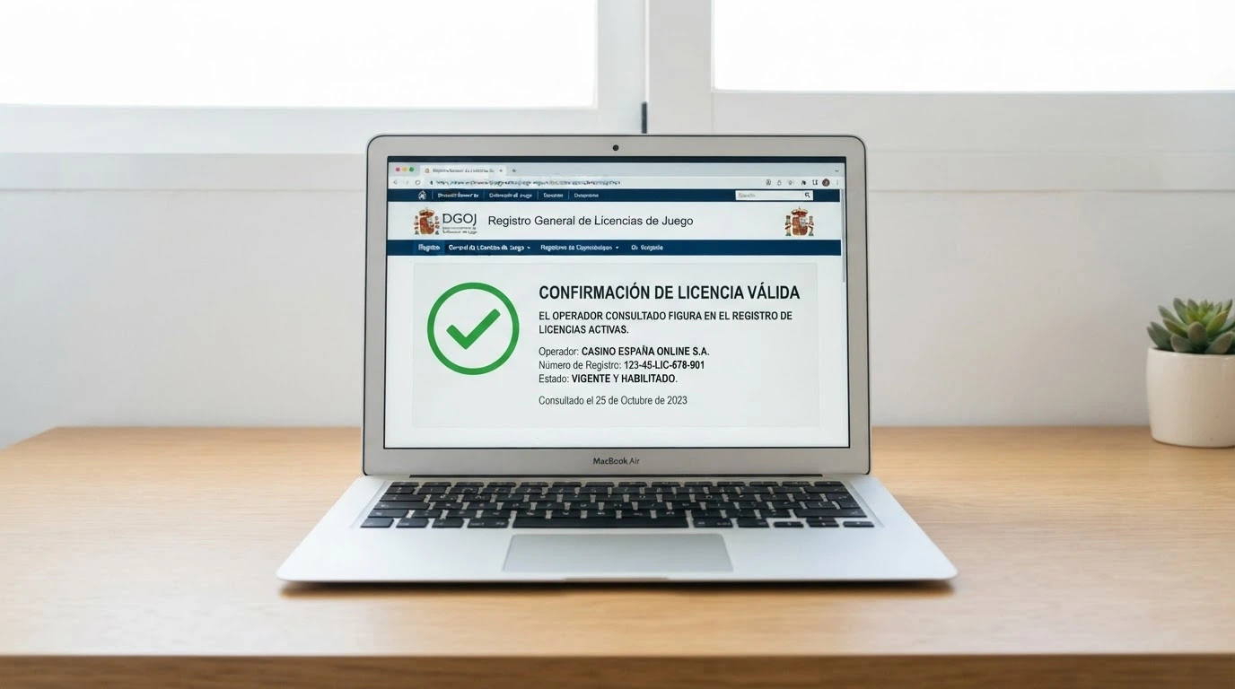 Un certificado oficial con el escudo de la DGOJ y la terminación .es destacada en la barra de direcciones de un navegador