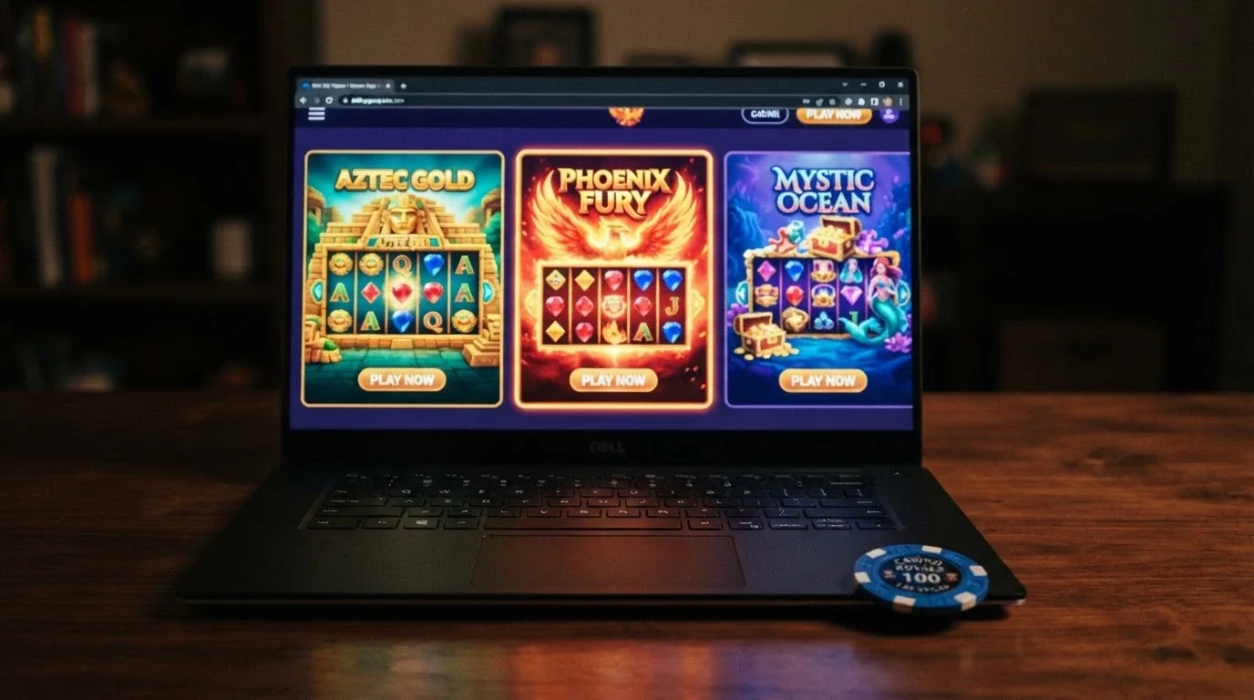 Lobby de un casino online mostrando slots populares como Book of Dead, Gates of Olympus y Sweet Bonanza, con saldo en criptomonedas.